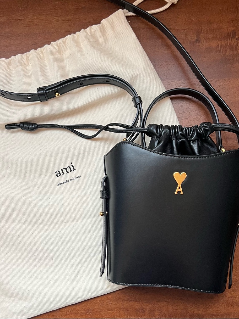 AMI Mini Paris Paris Bucket Bag, Black & Gold